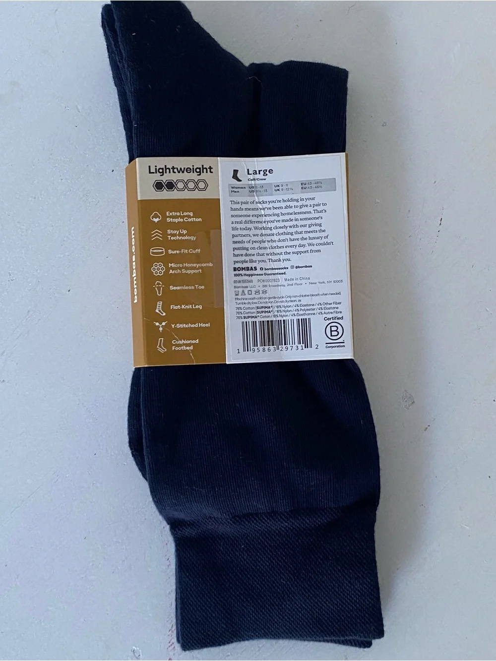 NWT Bombas Dress Socks Men’s L (9.5-13) Black Cotton Nylon Blend Wardrobe Staple